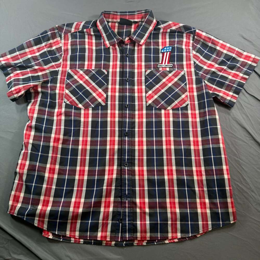 Harley-Davidson Short Sleeve Plaid Button-Up Shirt Size 4XL
